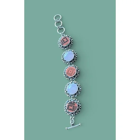 Mata Ortiz Shard Rose Stone Bracelet Sterling Silver Agustin Torres Jewelry - Picture 6 of 9